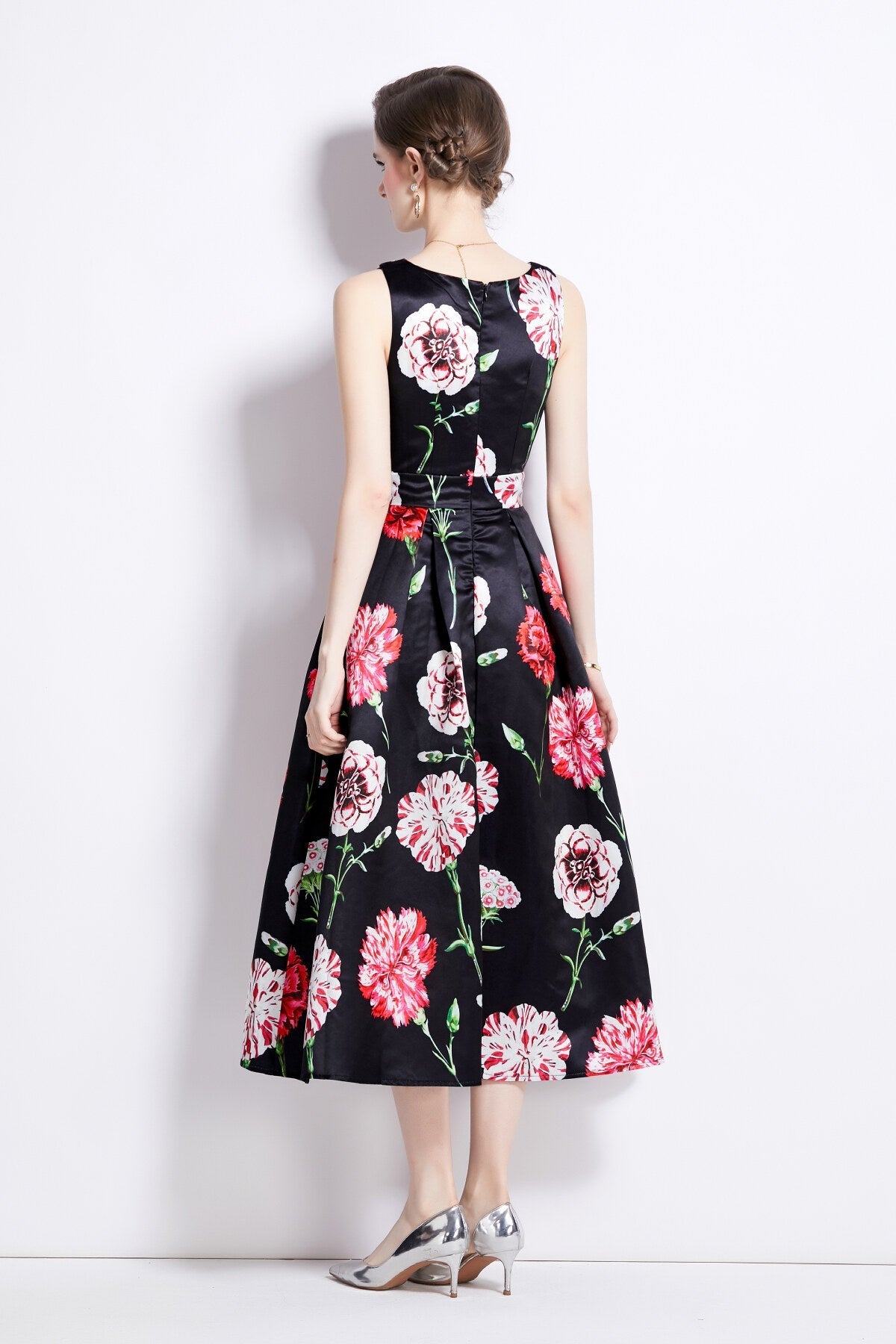 Sleeveless High Waist Tailored Fit and Flare A Line Dress