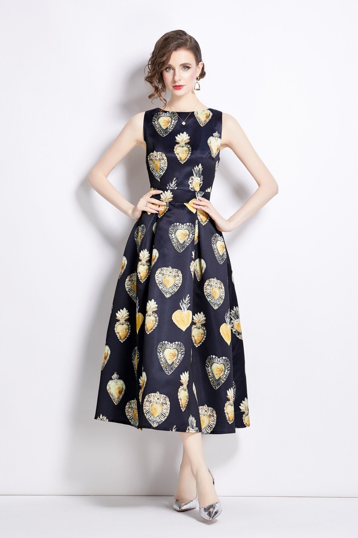 Sleeveless High Waisted A Line Tea Dress-0