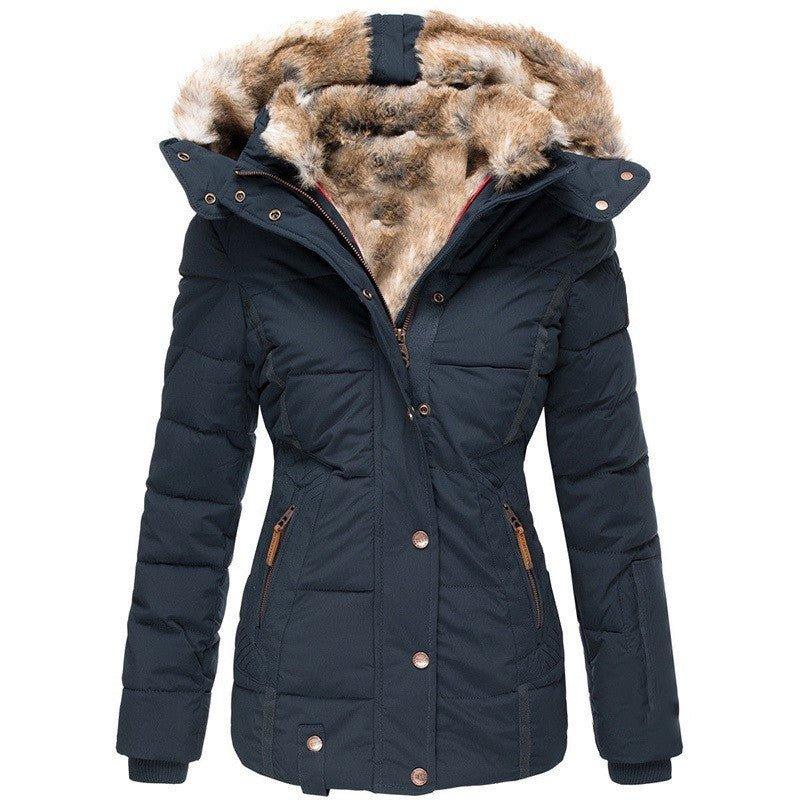 Slim-Fit Warm Hooded Winter Jacket With Fur For Women