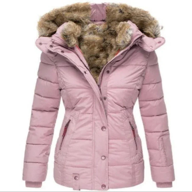 Slim-Fit Warm Hooded Winter Jacket With Fur For Women