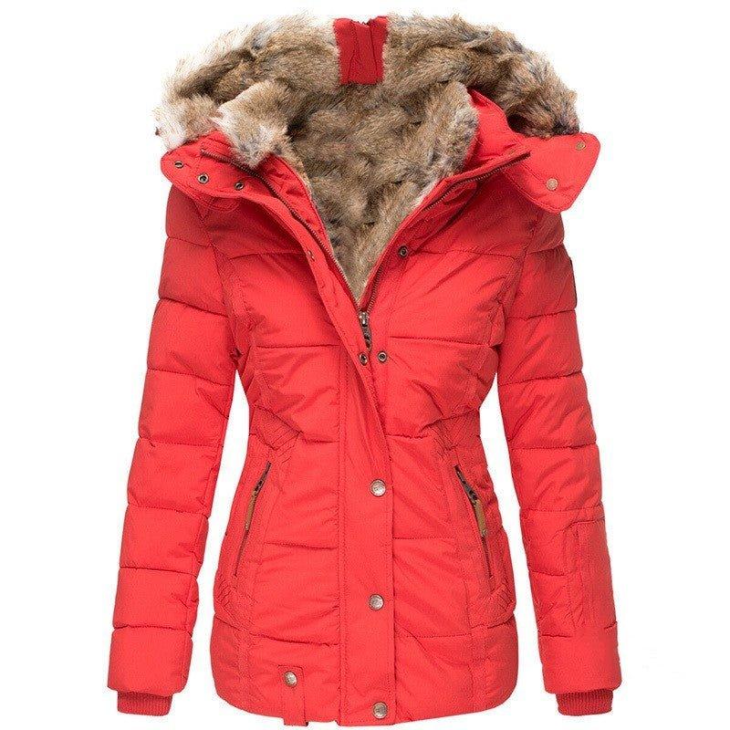 Slim-Fit Warm Hooded Winter Jacket With Fur For Women