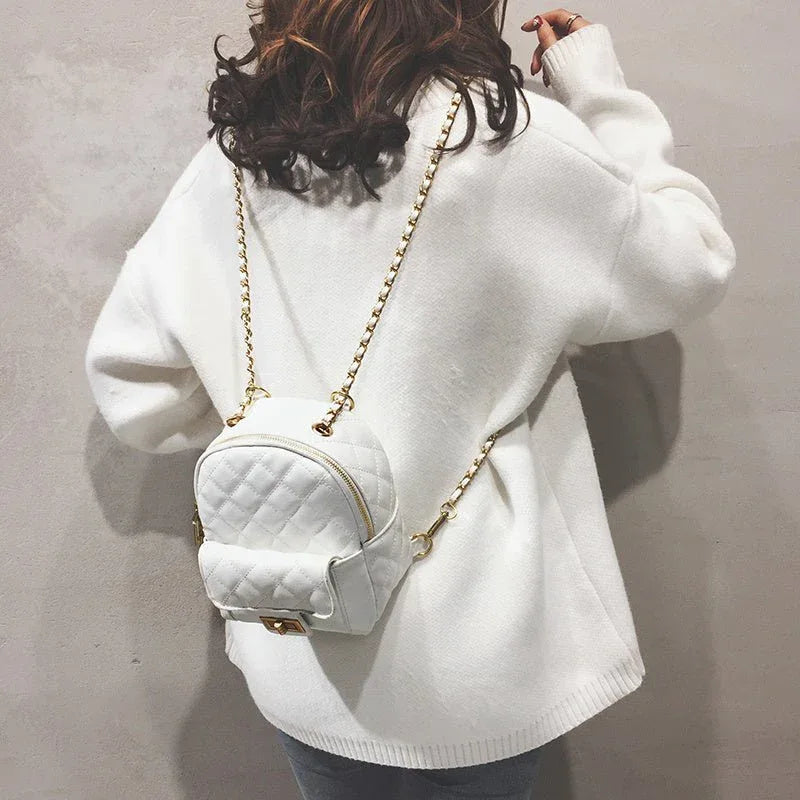 Small Women's Backpack With Chain Shoulder Straps
