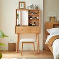 Solid Wood Dressing Table with White Stool Set-0