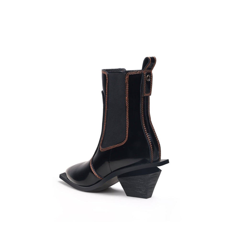 Stitch Pattern Black Leather Boots-3