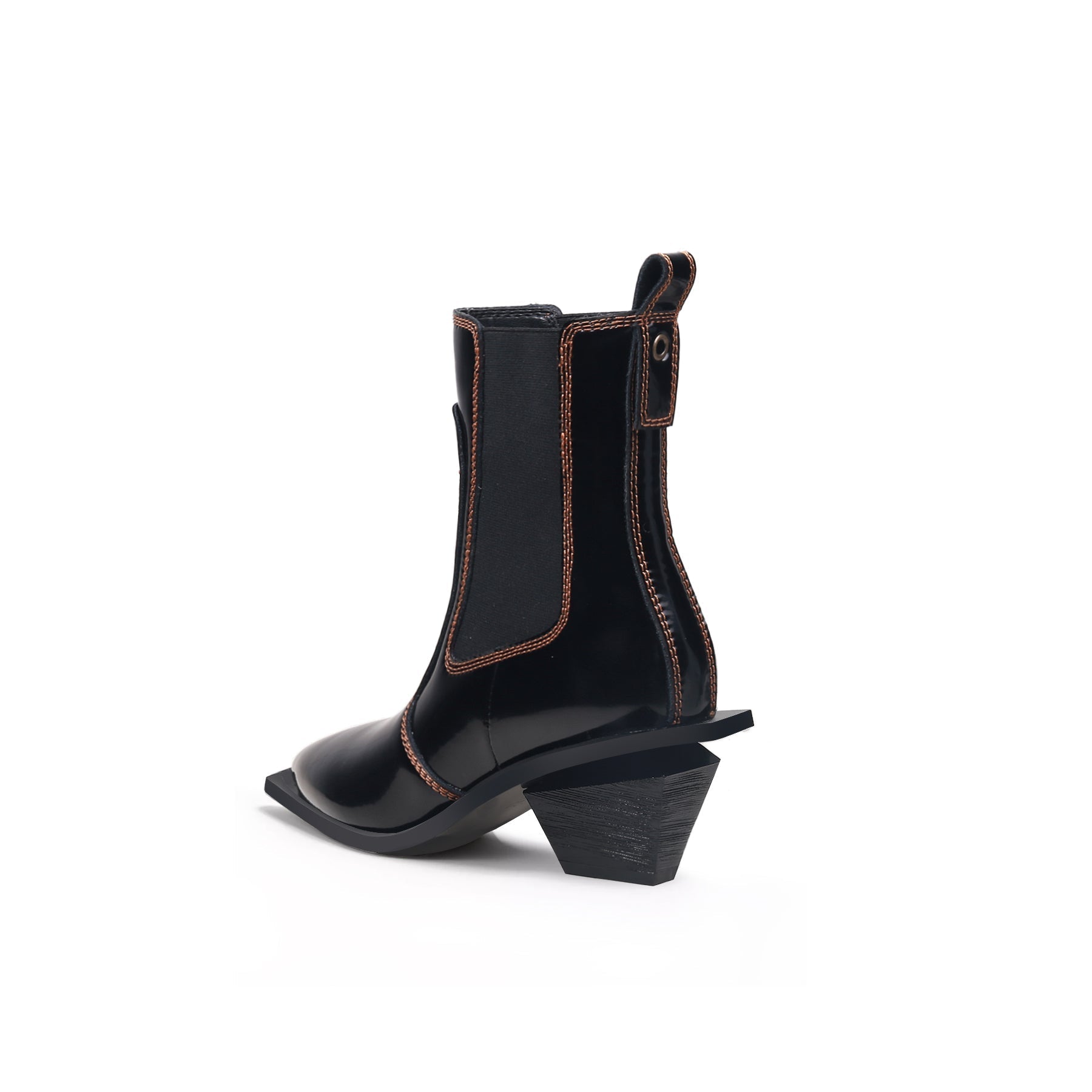 Stitch Pattern Black Leather Boots-3