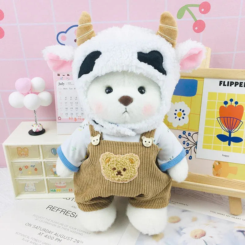 Stuffed Bear Animal Plush Toy Doll With Cow Outfit