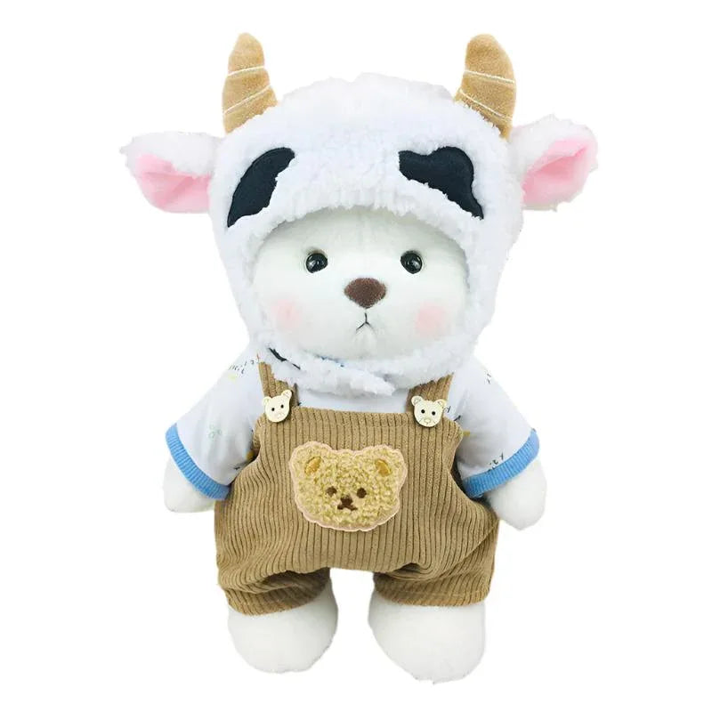 Stuffed Bear Animal Plush Toy Doll With Cow Outfit