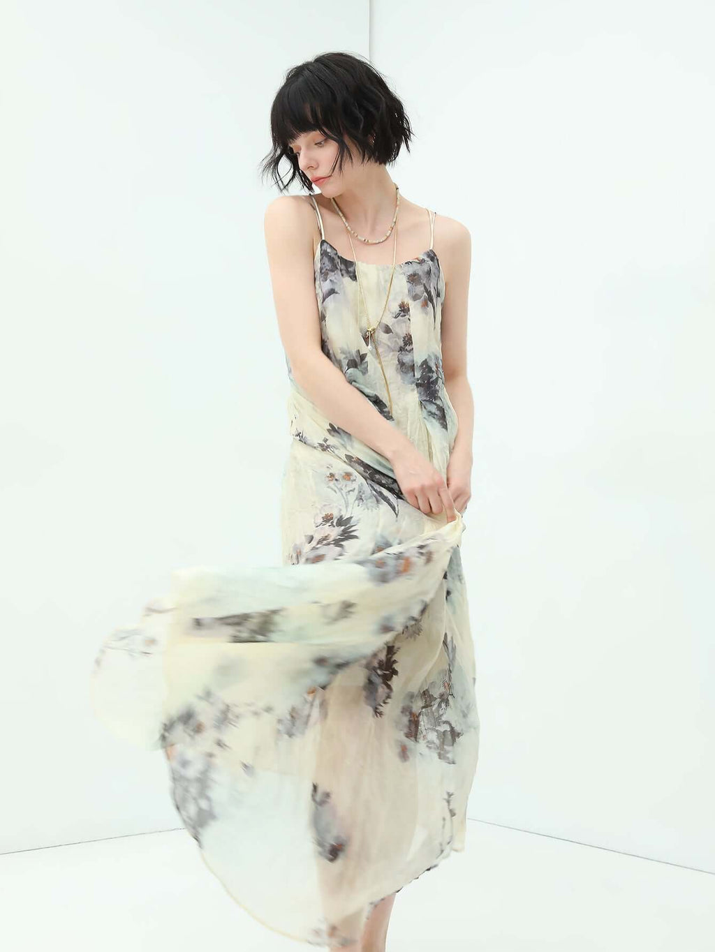 Summer Cocktail Floral Camisole Dress with Barely-There Straps