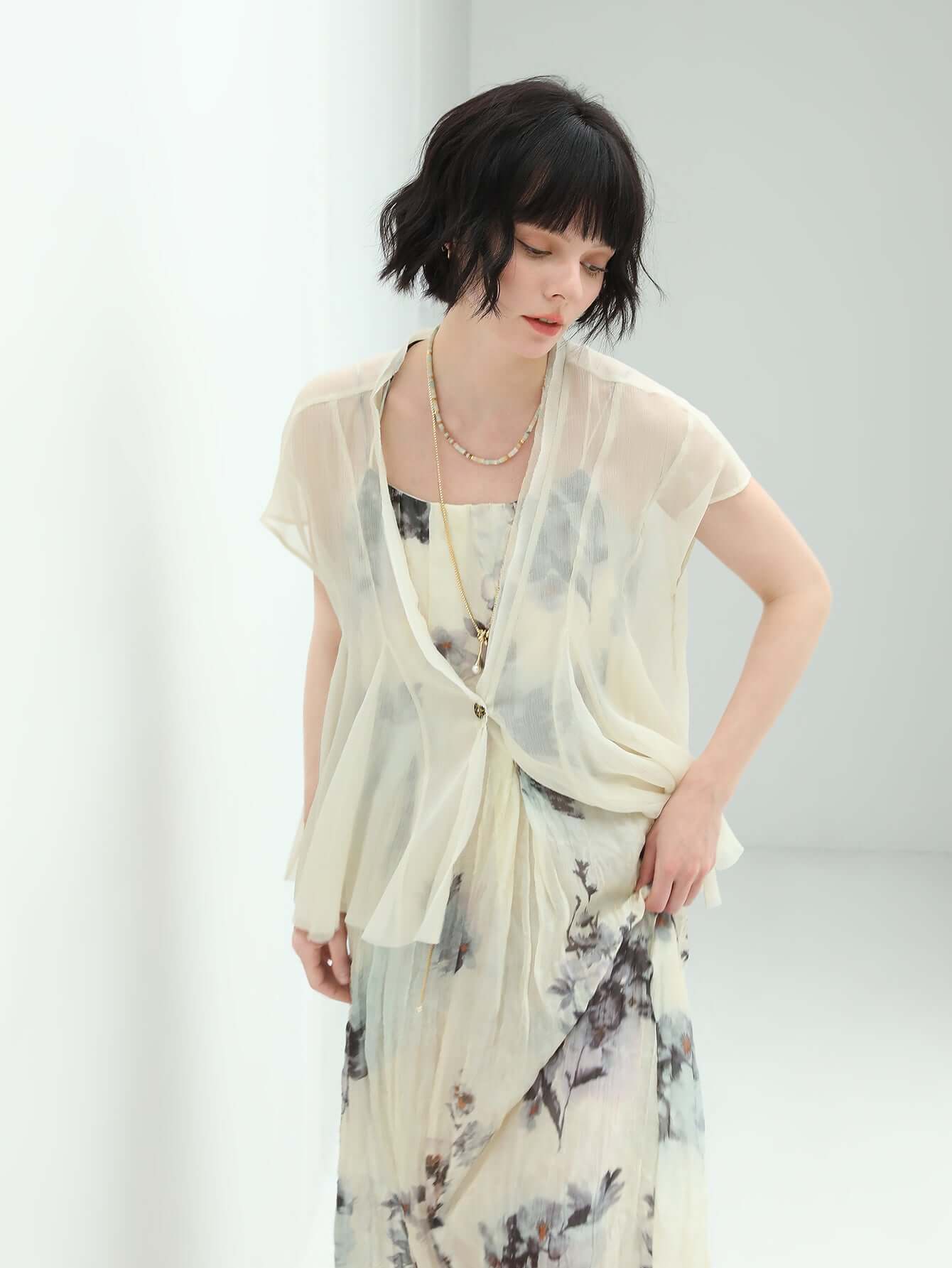 Summer Cocktail Floral Camisole Dress with Barely-There Straps-2