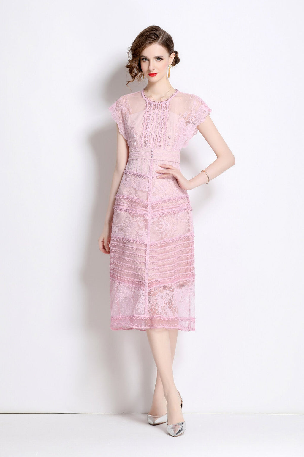 Sweet Floral Embroidered Tea Dress