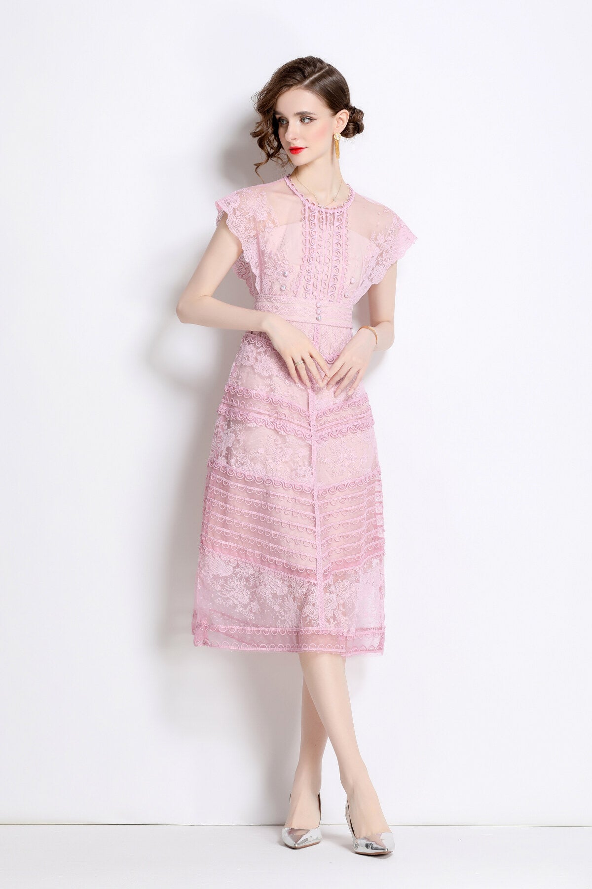 Sweet Floral Embroidered Tea Dress