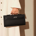 Top-Handle Leather Clutch Bag with Silver Hardware-0