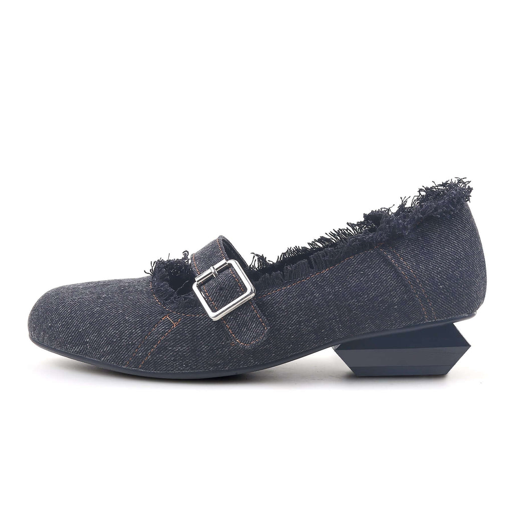 Upcycled Denim Fabric Mary Jane Shoes-0