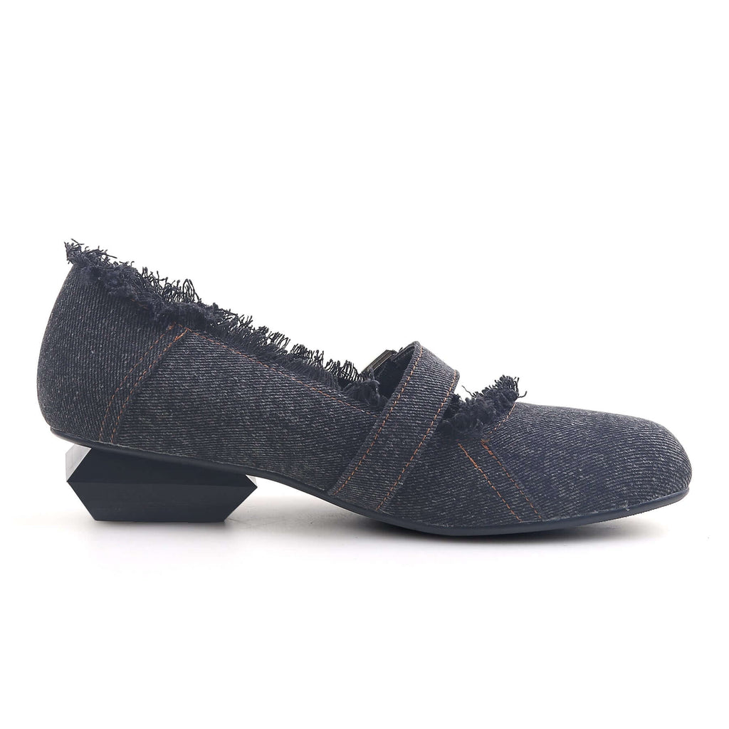 Upcycled Denim Fabric Mary Jane Shoes-2