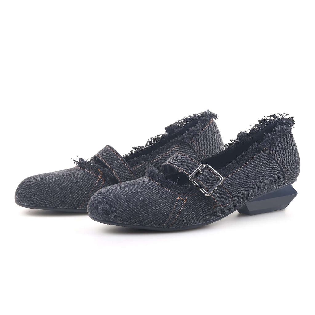 Upcycled Denim Fabric Mary Jane Shoes-4