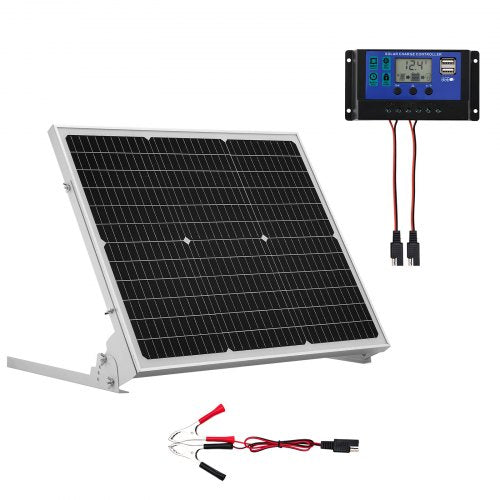50W 12V solcellsbatteri underhållsladdare, mono solpanel batteriladdare med uppgraderad MPPT-kontroller och justerbar monteringsfäste, IP65 vattentät för bil båt husvagn hustak |  EU