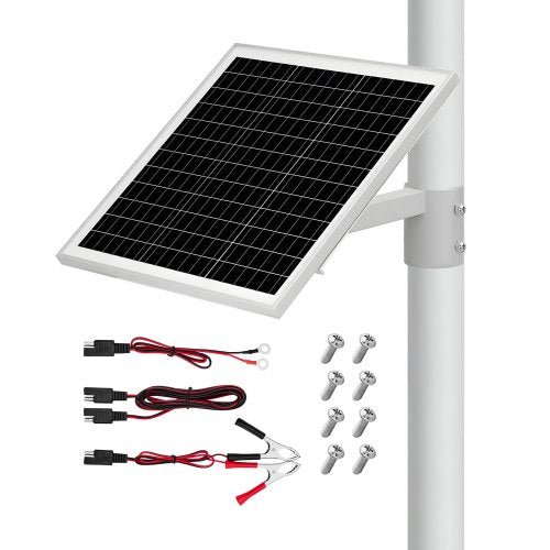 20W 12V solpanelsbatteriladdare, solcellsbatteriunderhållsladdare med inbyggd styrenhet och stolpfäste, IP65 vattentät för grind, staket, gård, gräsmatta (passar 40mm-68mm stolpar) |  EU