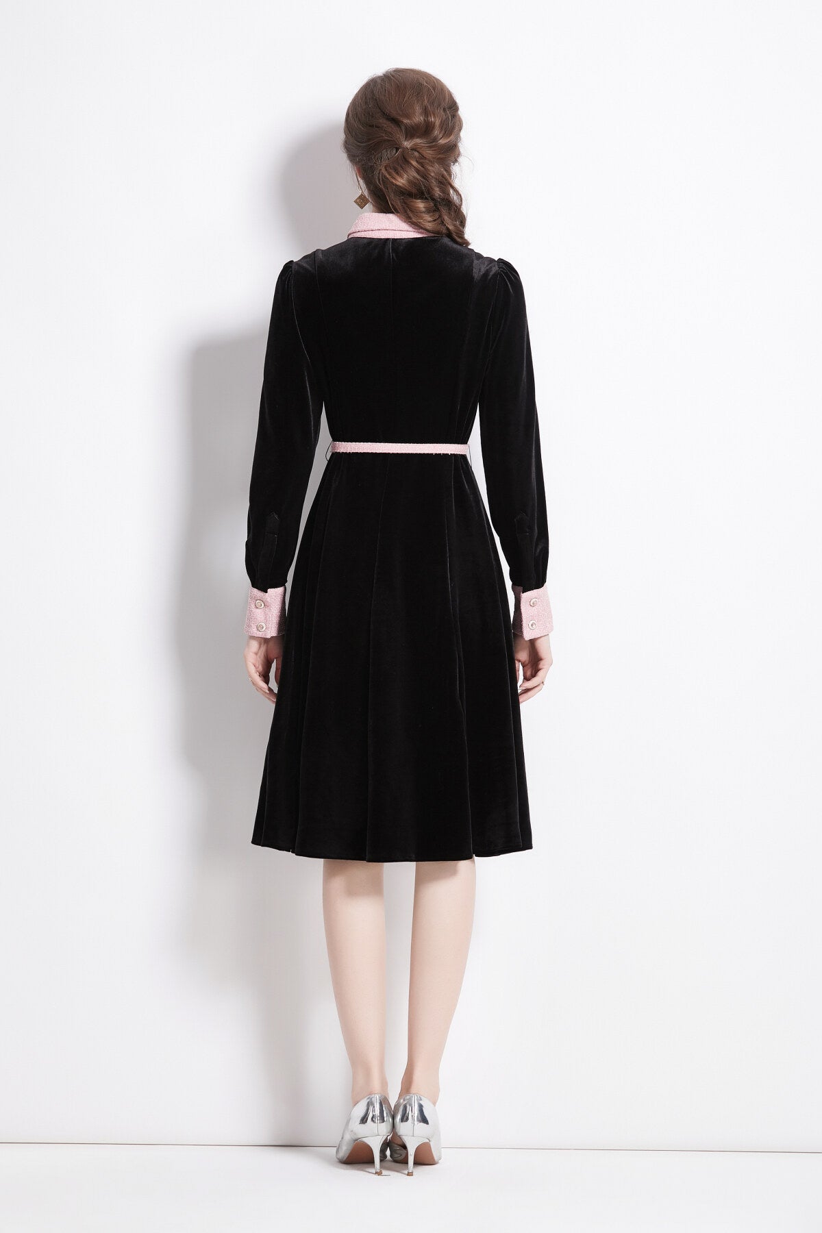 Velvet Slim Fit Black Polo Midi Dress
