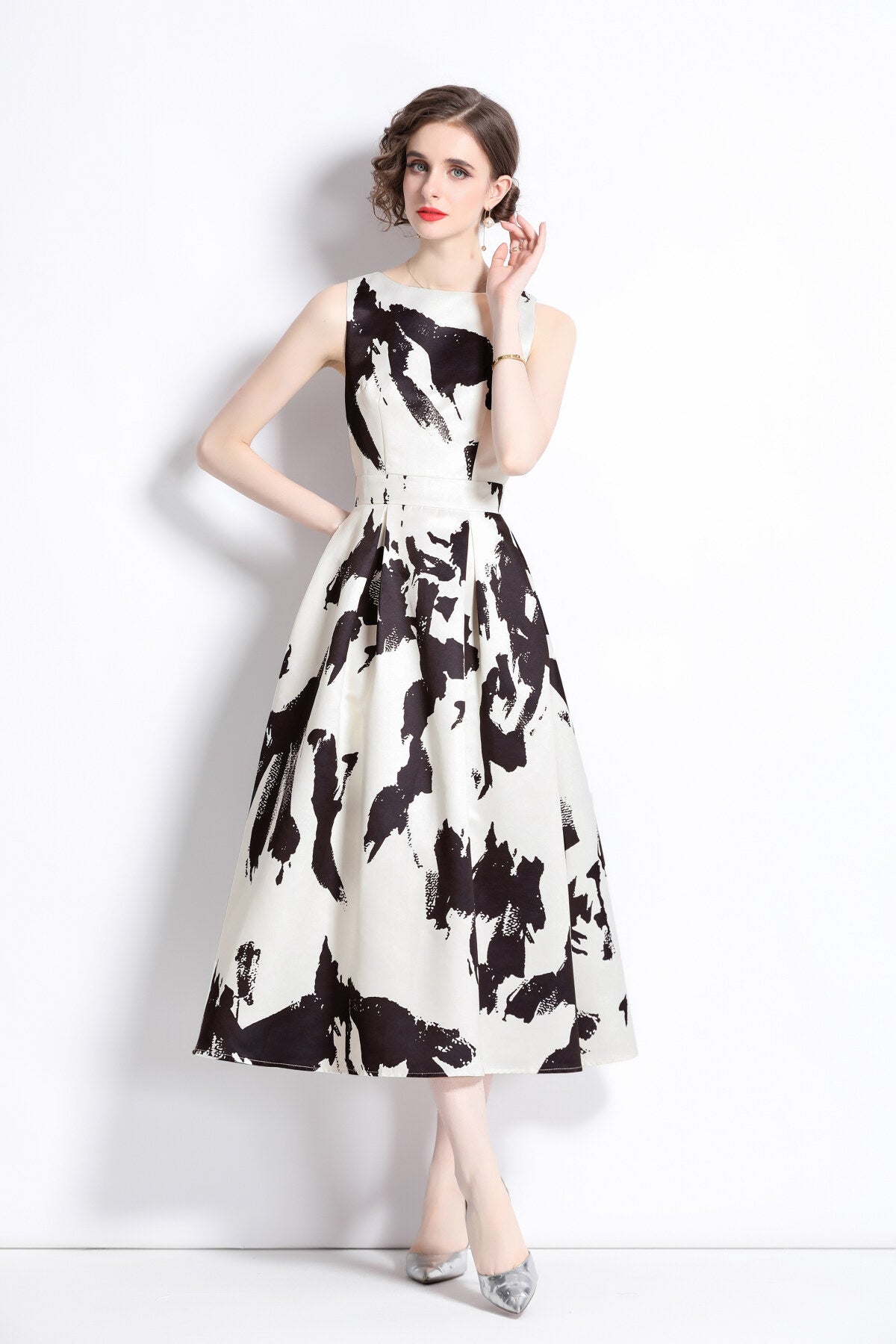 Vibrant Abstract Fitted Waist A Line Dress