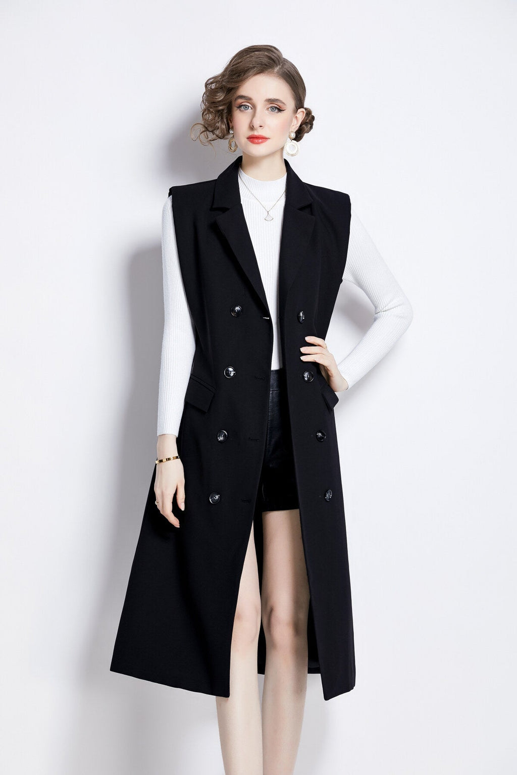 Vintage Double Breasted Blazer Dress with Knitted Undershirt