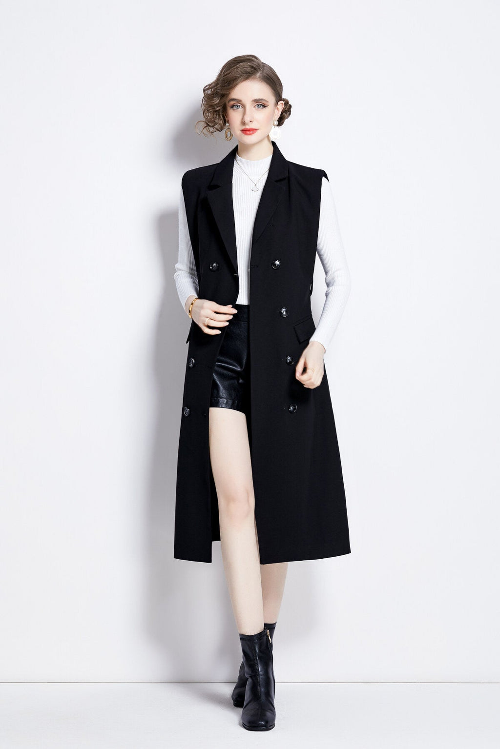 Vintage Double Breasted Blazer Dress with Knitted Undershirt
