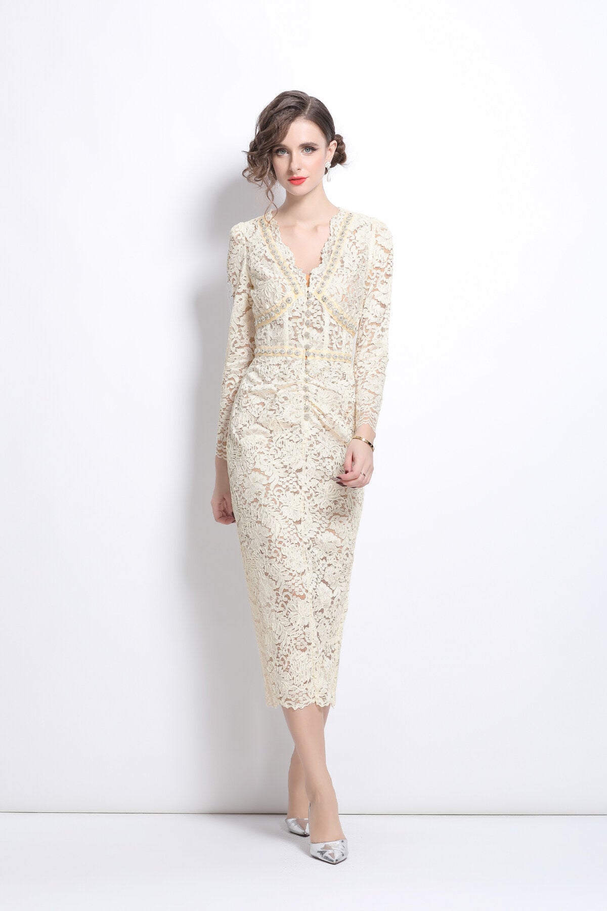 White Cutout Lace Dress with Inner Slip