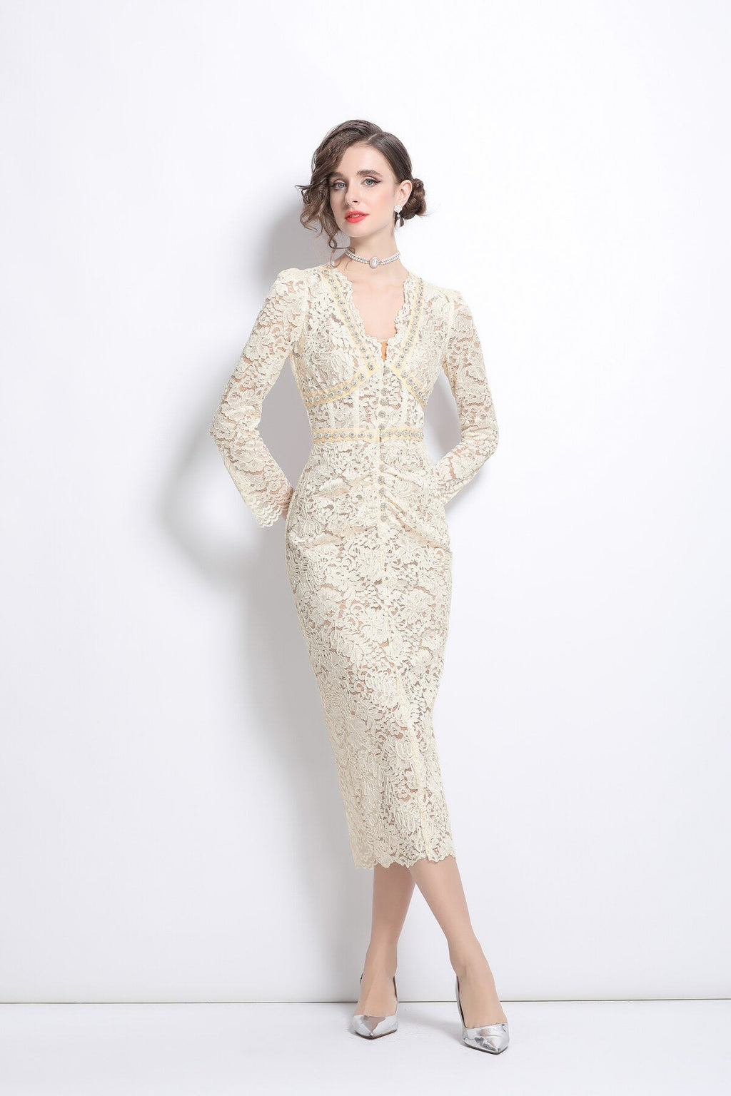 White Cutout Lace Dress with Inner Slip