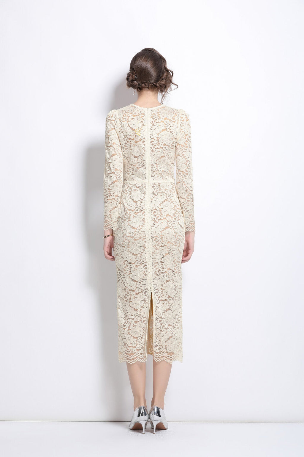 White Cutout Lace Dress with Inner Slip