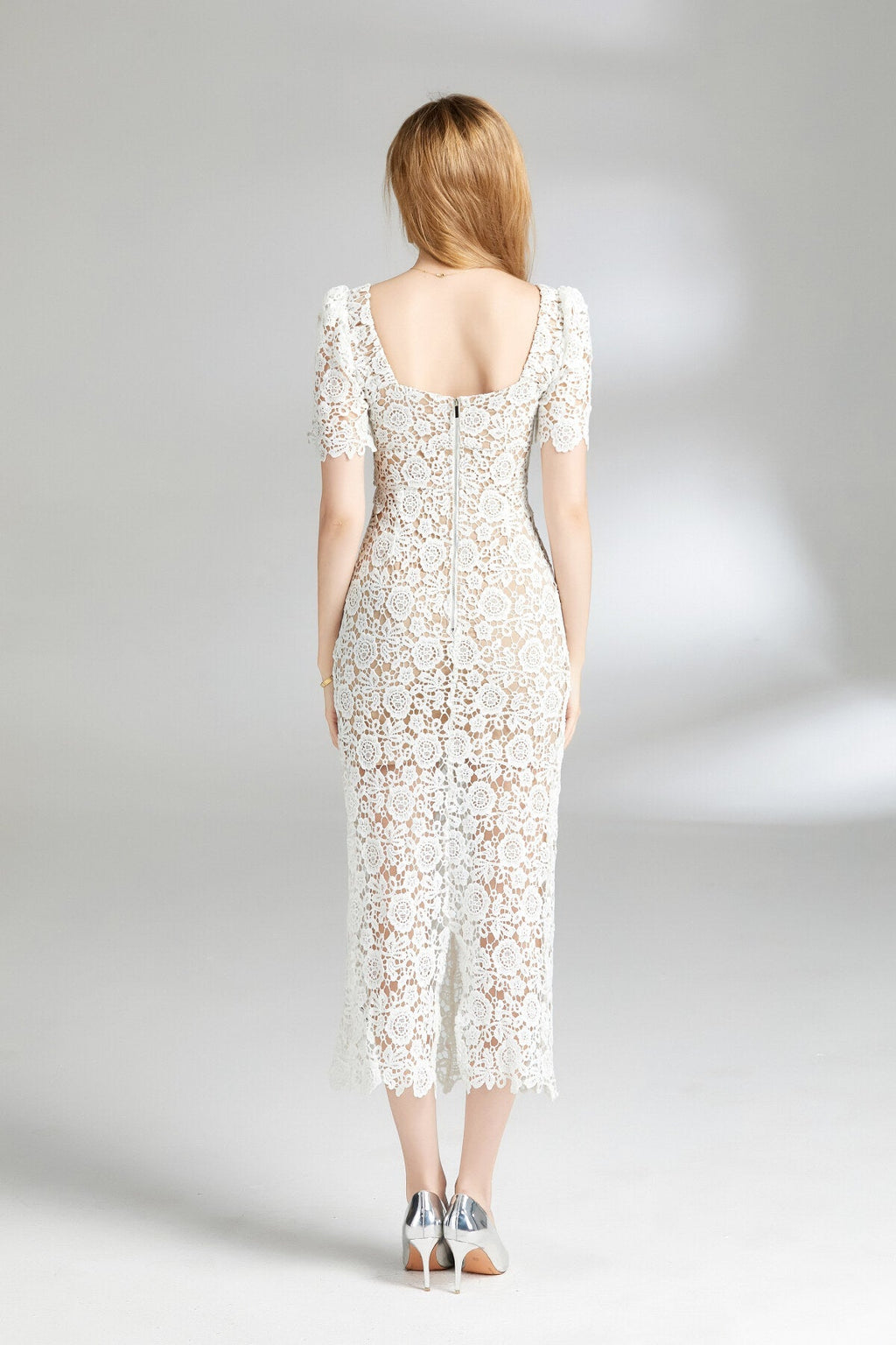 White Floral Lace Cut Out Dress
