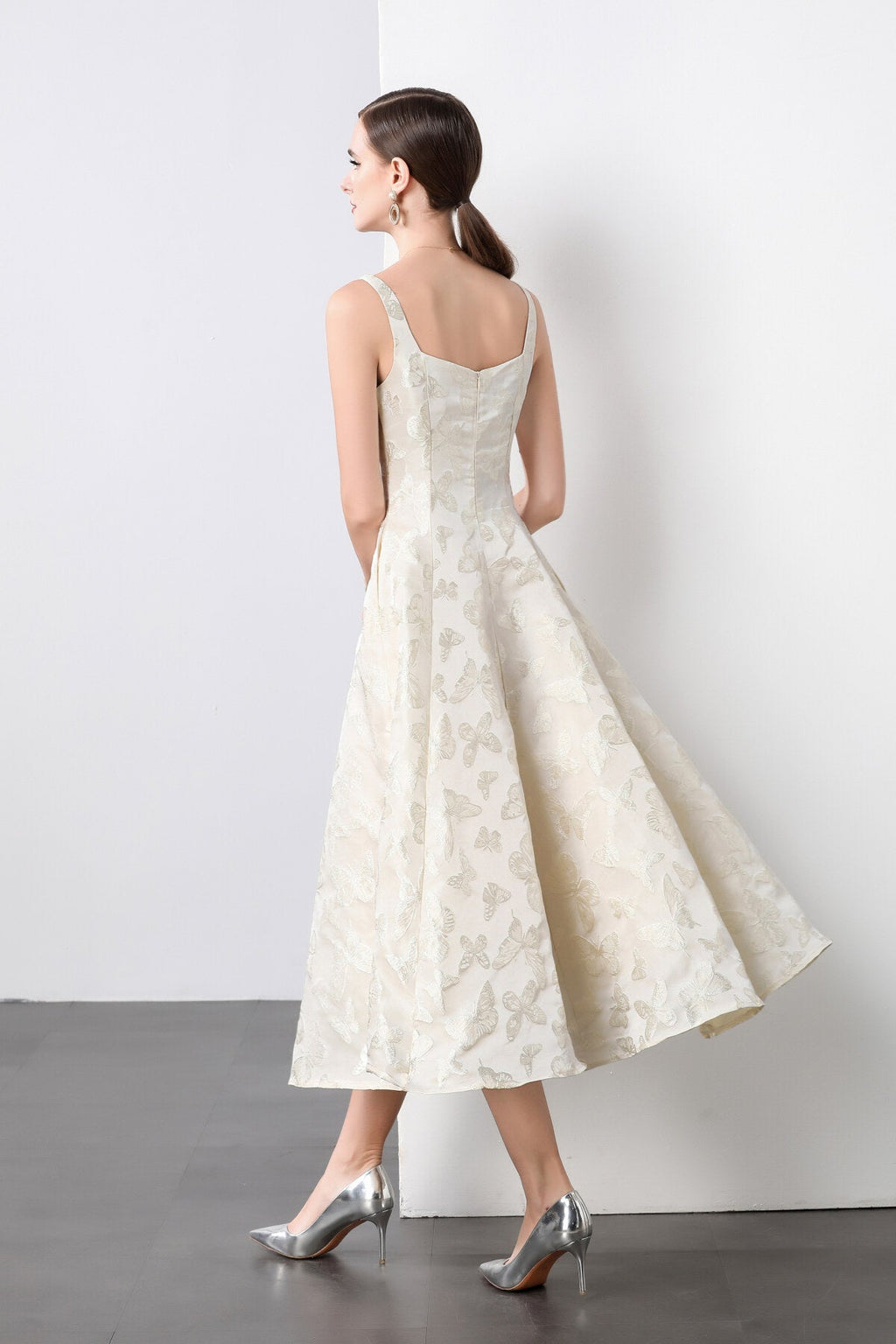 White Jacquard Square Neck Balletcore Wedding Dress