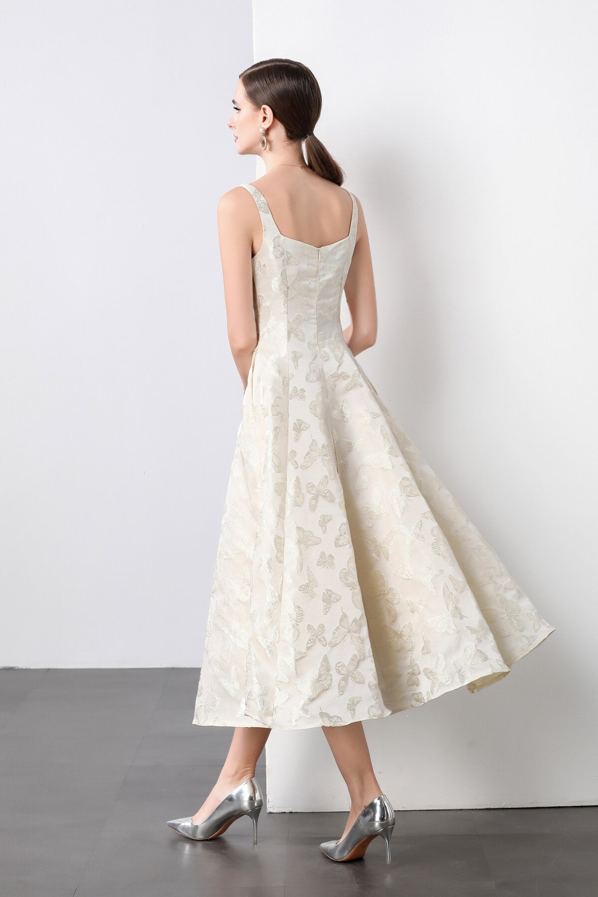 White Jacquard Square Neck Balletcore Wedding Dress
