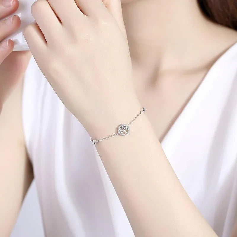 Women's Ladies Sterling Silver 925 Tree Of Life Bracelet Inlaid With Zircon