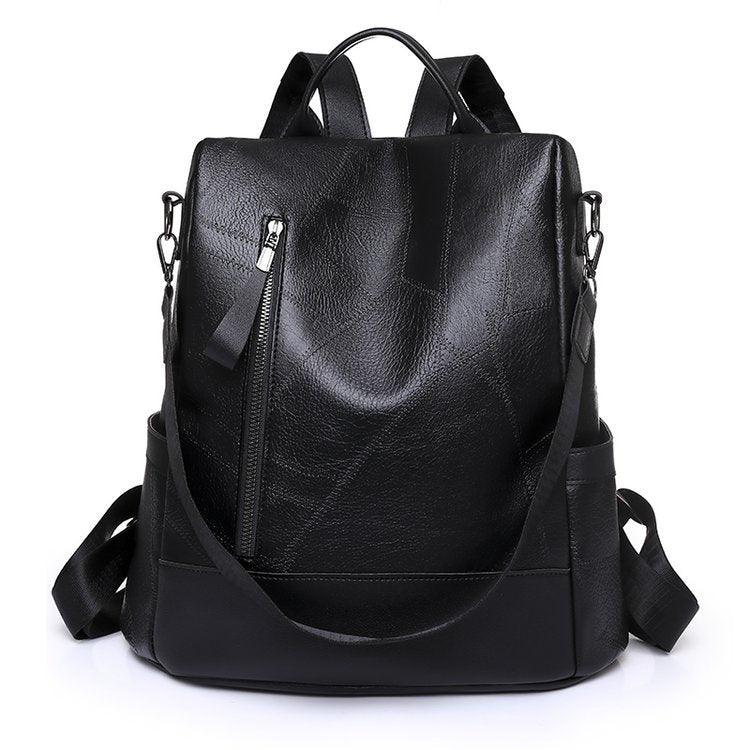 Women's Soft Leather Large Capacity Backpack With Multiple Pockets & Shoulder Strap