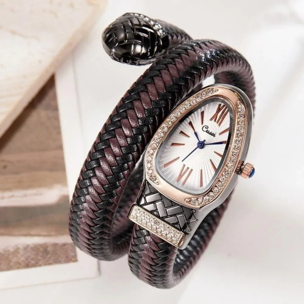 Women's Watch With Snake Shaped Leather Strap