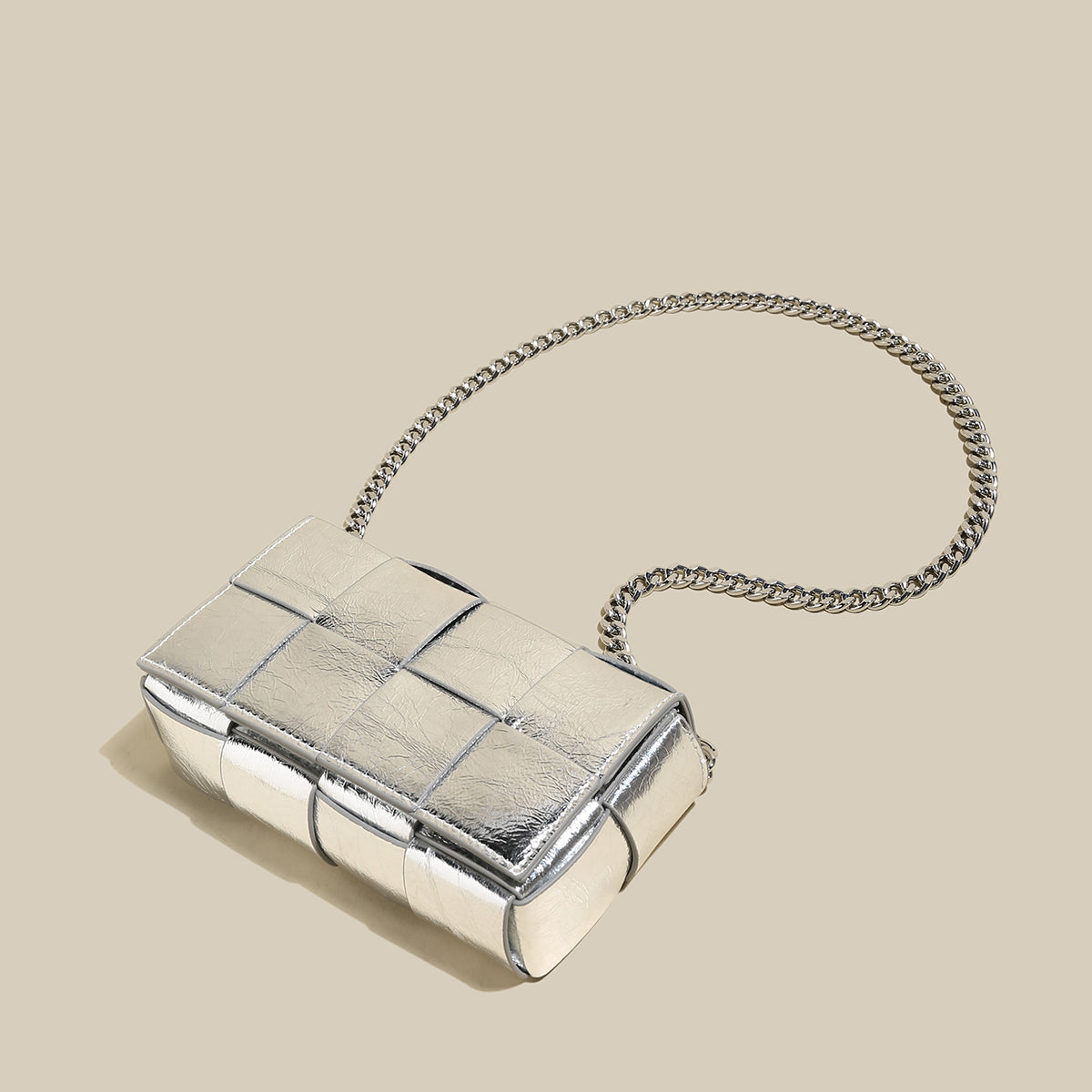 Woven Metallic Silver Woven Cassette Shoulder Bag-2